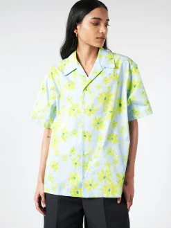 Marni - Poplin Bowling Shirt with Parade Print in Aquamarine