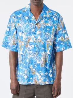 Marni - Poplin Bowling Shirt with Allegro Blues Print in Cobalt