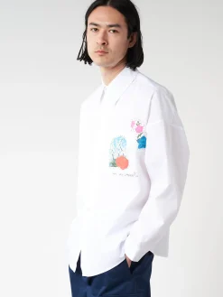 Marni - Poplin Shirt with Flower Patches in Lily White