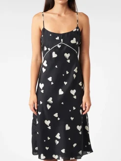 Marni - Silk Slip Dress with Bunch of Hearts Print in Black