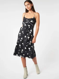 Marni - Silk Slip Dress with Bunch of Hearts Print in Black