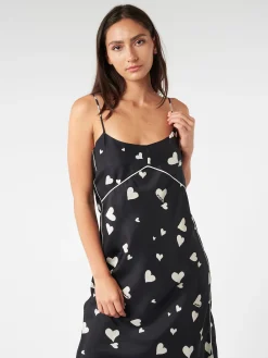 Marni - Silk Slip Dress with Bunch of Hearts Print in Black
