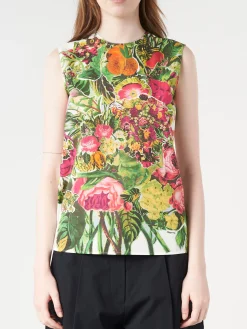 Marni - Sleeveless Top with Mystical Bloom Print in Acid Green