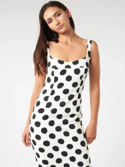 Marni - Squareneck Dress with Maxi Polka Dots in Stone White
