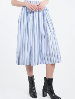 Marni - Striped Organic Poplin Elasticated Midi Skirt in Lake