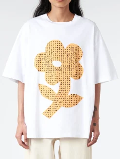 Marni - T-Shirt with Wordsearch Flower Print in Lily White