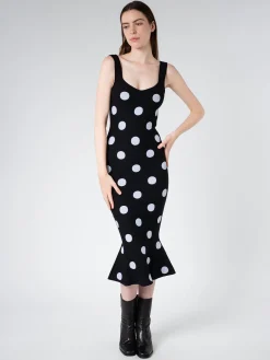 Marni - Viscose Sheath Dress with Polka Dots in Black and White