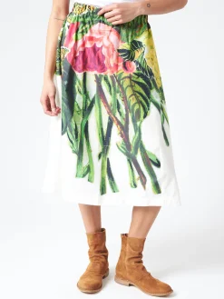 Marni - White Poplin Skirt with Acid Green Mystical Bloom Print