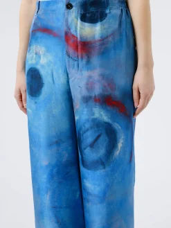 Marni - Wide-Leg Silk Trousers with Buchi Blue Print in Cobalt
