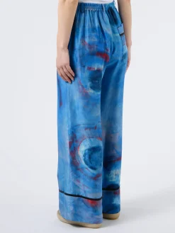 Marni - Wide-Leg Silk Trousers with Buchi Blue Print in Cobalt