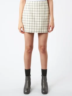 Marni - Wool Check Mini Skirt in Stone White