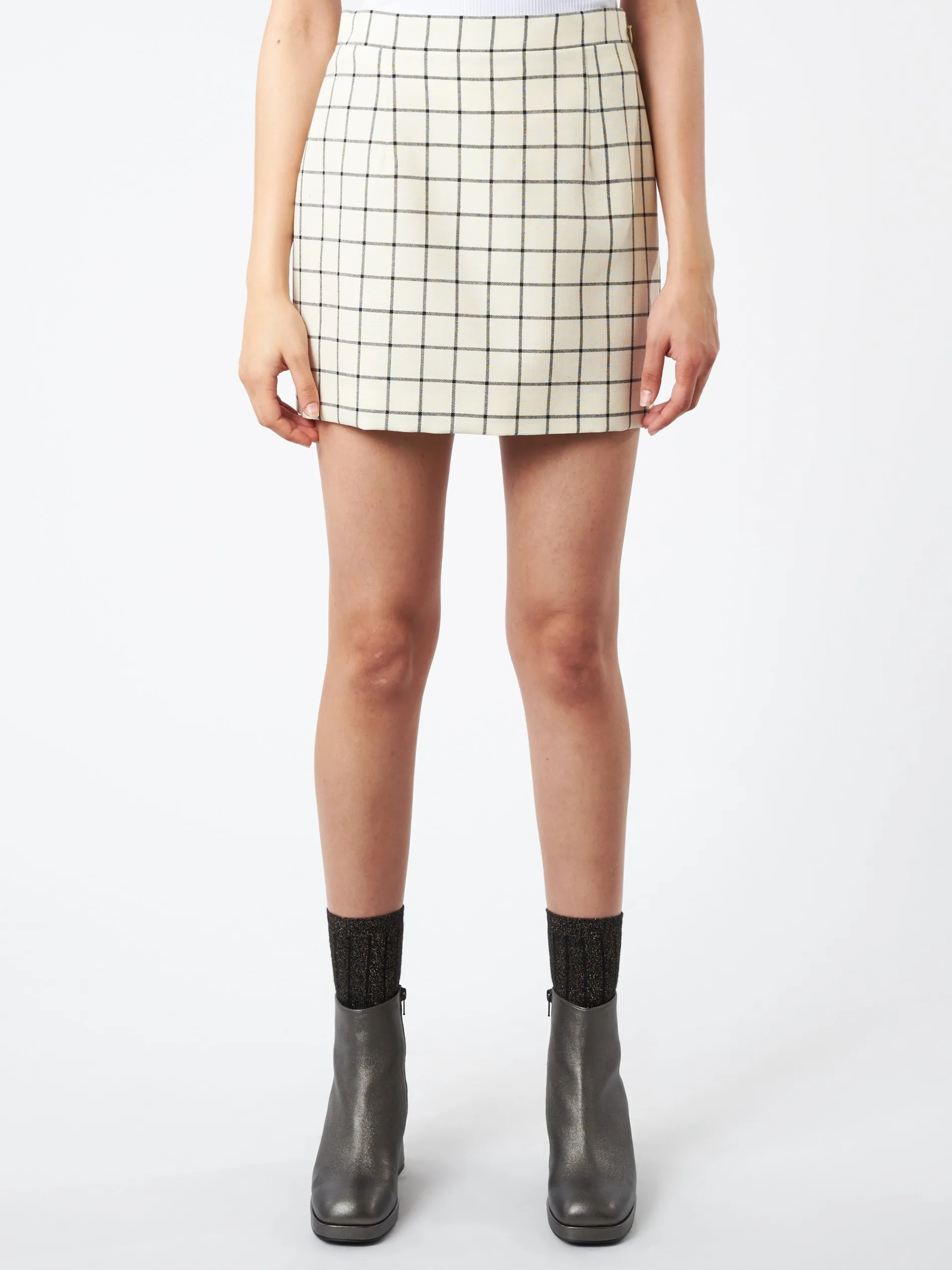 Marni - Wool Check Mini Skirt in Stone White