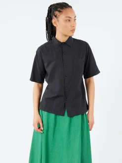 Merz b. Schwanen - SHIRT09LP Short Sleeve Poplin Shirt in Deep Black