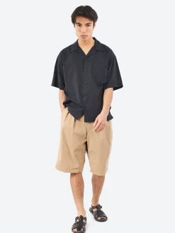 Merz b. Schwanen - SHIRT09LP Short Sleeve Poplin Shirt in Deep Black