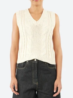 MJ Watson - 2557 Cable Knit Vest in Natural