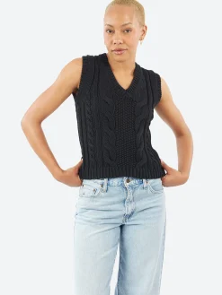 MJ Watson - 2557 Cable Knit Vest in Black