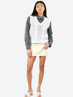 MJ Watson - 2557 Cable Knit Vest in White