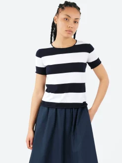 MJ Watson - 2518 S/S Sweater in Navy and White