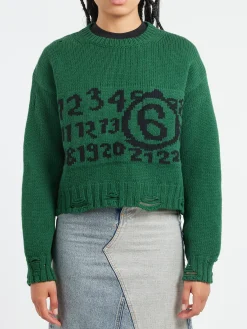 MM6 - Numeric Crewneck Jumper in Green and Black