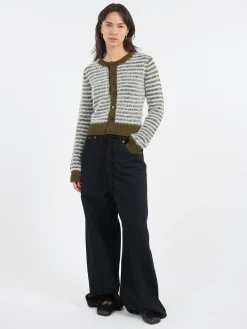 MM6 Maison Margiela - Striped Cardigan in Kaki and Off White