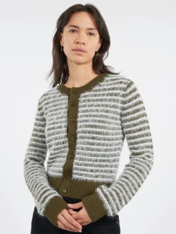 MM6 Maison Margiela - Striped Cardigan in Kaki and Off White