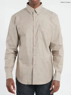 Naked & Famous - Soft Finish Classic Stripe Easy Shirt in Taupe