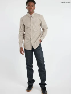 Naked & Famous - Soft Finish Classic Stripe Easy Shirt in Taupe