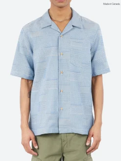 Naked and Famous - Dobby Patchwork Aloha Shirt in Pale Blue