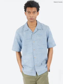Naked and Famous - Dobby Patchwork Aloha Shirt in Pale Blue