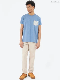 Naked and Famous - Linen Cats Pocket Tee in Heather Blue