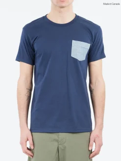 Naked and Famous - Pocket Tee in Navy and Pale Blue