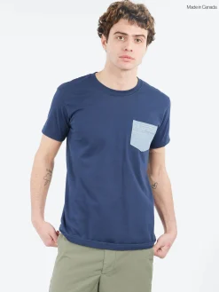 Naked and Famous - Pocket Tee in Navy and Pale Blue