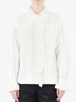 Nigel Cabourn - Gathered Collar Blouse in White