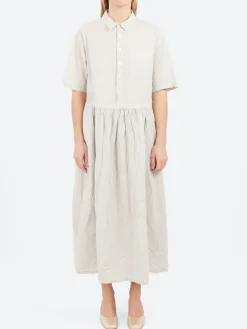 Pas de Calais - C/L Stripe Short Sleeve Dress in Natural