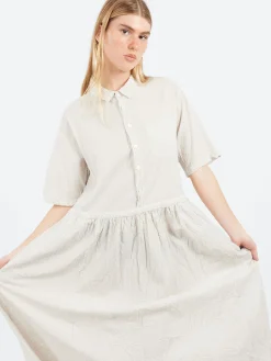 Pas de Calais - C/L Stripe Short Sleeve Dress in Natural