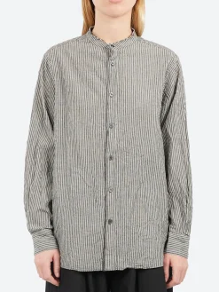 Pas de Calais - C/L Stripe Stand Collar Shirt in Black