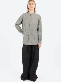 Pas de Calais - C/L Stripe Stand Collar Shirt in Black