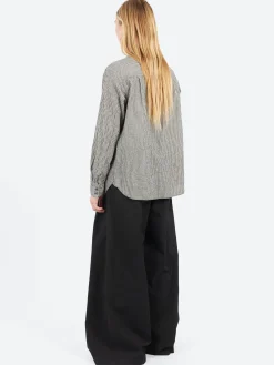 Pas de Calais - C/L Stripe Stand Collar Shirt in Black