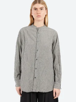 Pas de Calais - C/L Stripe Stand Collar Shirt in Black