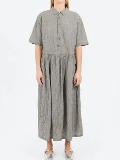 Pas de Calais - C/L Stripe Short Sleeve Dress in Black