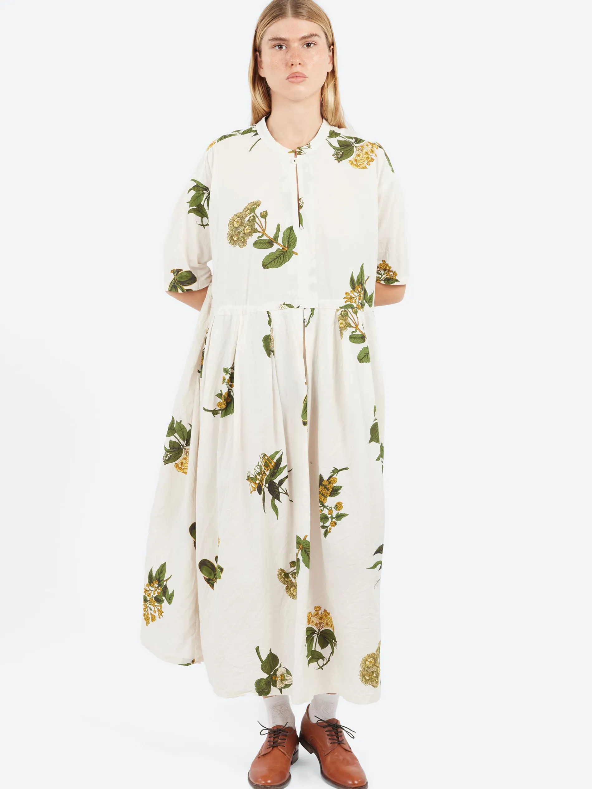 Pas de Calais - Summer Botanical Print Dress in Ivory