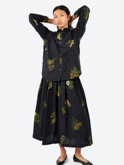 Pas de Calais - Summer Botanical Skirt in Black
