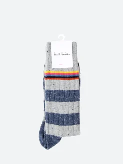 Paul Smith - Fleck Stripe Cotton-Silk Socks in Grey and Navy