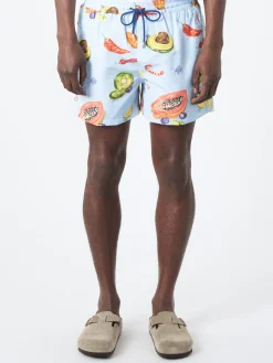 Paul Smith - Tropical Fruit Print Long Swim Shorts in Blues