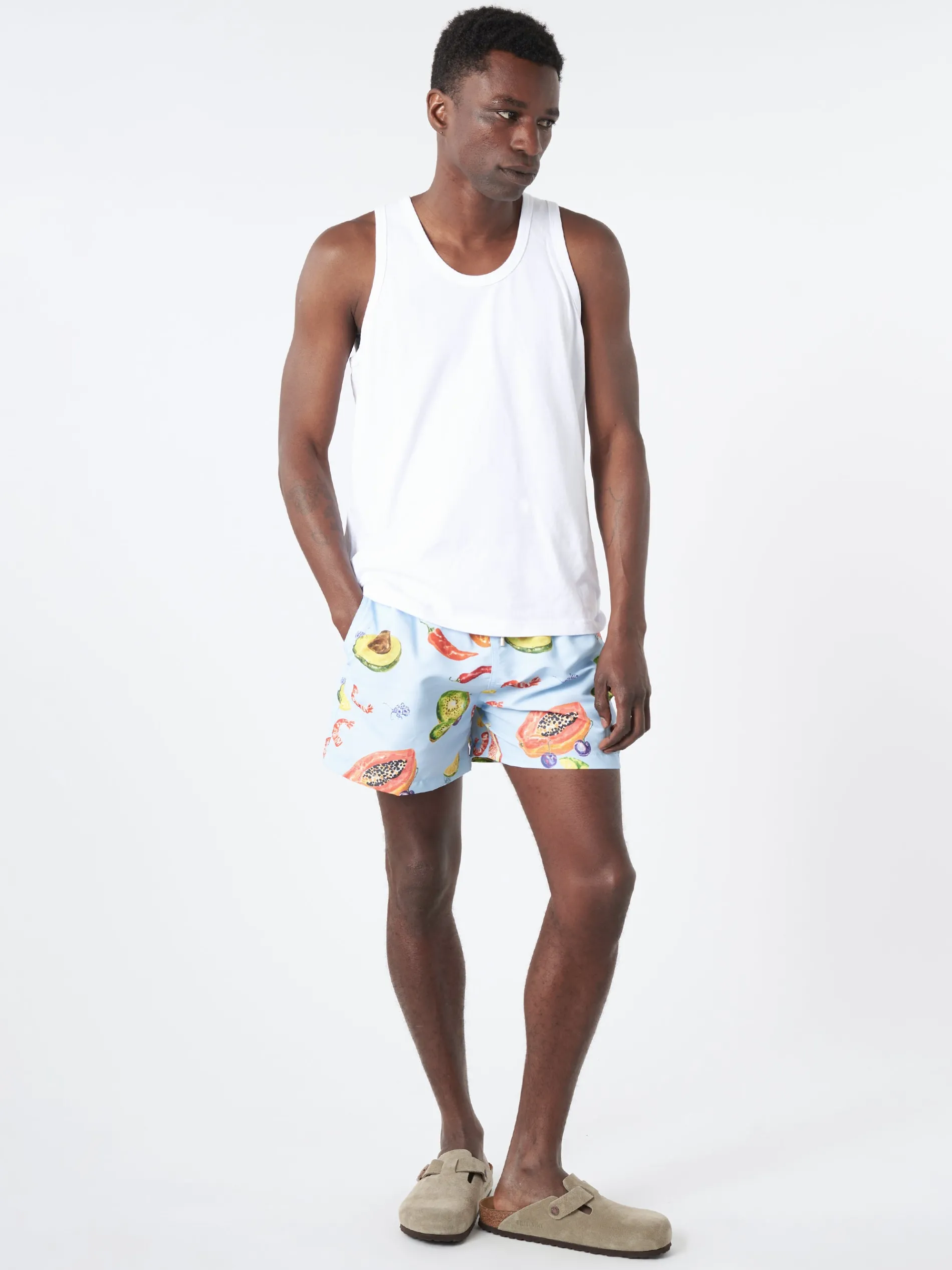 Paul Smith - Tropical Fruit Print Long Swim Shorts in Blues