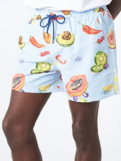 Paul Smith - Tropical Fruit Print Long Swim Shorts in Blues