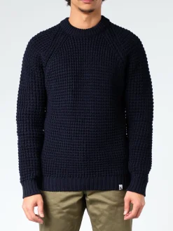 Peregrine - Waffle Crew Neck Jumper in Navy