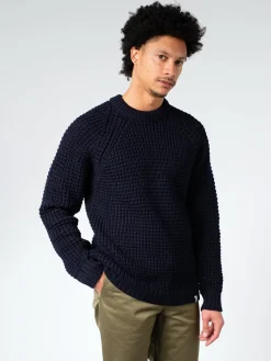 Peregrine - Waffle Crew Neck Jumper in Navy