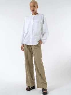 Pomandere - 7183 Trousers with Slightly Wide Legged-Cut and Pleats in Dove Grey