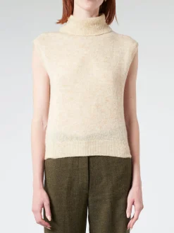 Pomandere - Knitted Vest with High Collar in Butter